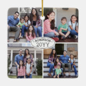 8 Foto Collage Familienaam & Jaar Eenvoudig wit Keramisch Ornament (Achterkant)