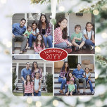 8 Foto Collage Familienaam & Jaar Rood & Wit Metalen Ornament<br><div class="desc">Viel de eenvoudige vreugde van de feestdagen met een douane 8 fotocollage rood en wit vierkant metaal ornament. De tekst op deze sjabloon is eenvoudig te personaliseren en de afbeeldingen kunnen verschillend of het zelfde op voor en rug zijn (de TIP van de PLAATS van het AFBEELDING: Een gemakkelijke manier...</div>