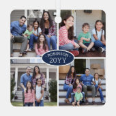 8 Foto Collage Familienaam & Year Navy Blue White Metalen Ornament (Achterkant)