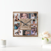 8 Foto Collage Family Love Quote Rustisch Wood Vierkante Klok (Huis)