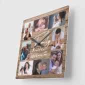 8 Foto Collage Family Love Quote Rustisch Wood Vierkante Klok (Hoek)