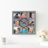 8 Foto collage Gray Square Wall klok (Huis)