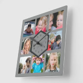 8 Foto collage Gray Square Wall klok (Hoek)