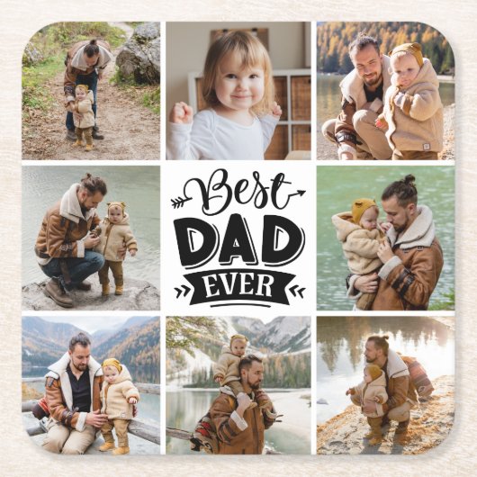 8 Foto Collage Happy Vaderdag Beste vader ooit Kartonnen Onderzetters (Voorkant)