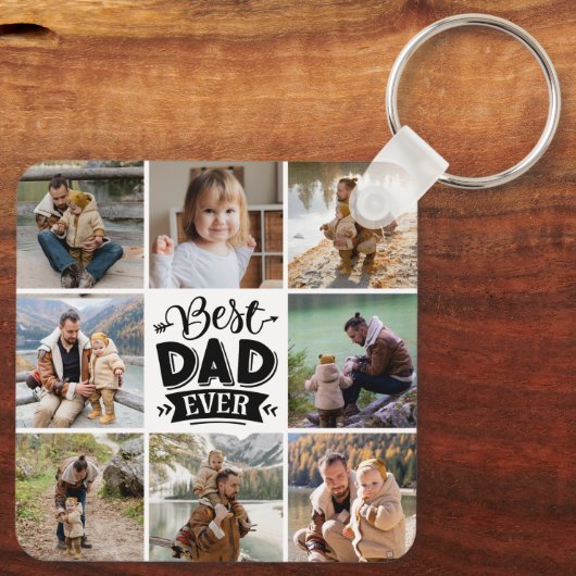 8 Foto Collage Happy Vaderdag Beste vader ooit Sleutelhanger (Achterkant)