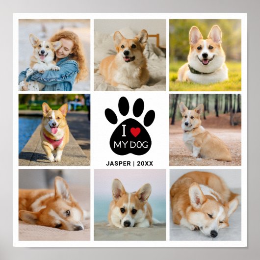 8 Foto Collage Hart Ik Hou Van Mijn Hond Poster (Voorkant)