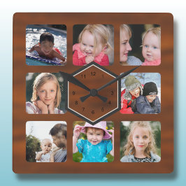 8 Foto Collage Houten Patroon Vierkante Klok