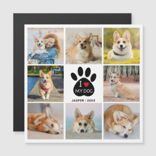8 Foto collage I Love My Dog Heart Magnetic Card