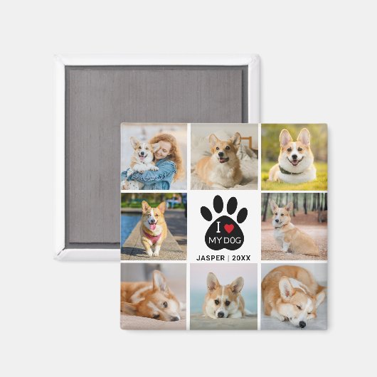8 Foto-collage Ik hou van mijn honden-afdrukken Magneet (Voorkant / Achterkant)