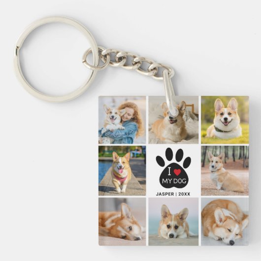 8 Foto-collage Ik hou van mijn honden-afdrukken Sleutelhanger (Voorkant)