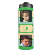 8 foto collage initialen groen beige thermosbeker (Voorkant)