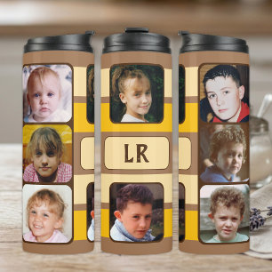 8 foto collage initialen oranje bruin thermosbeker
