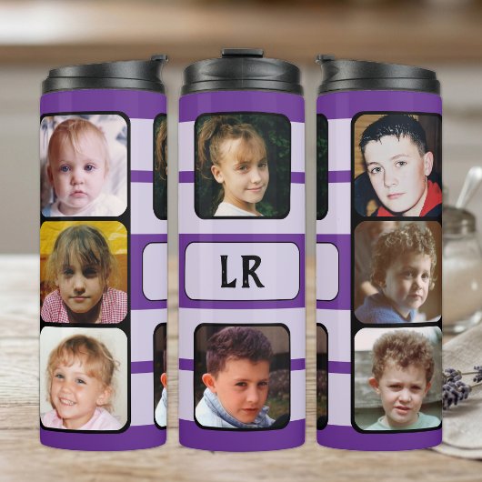 8 foto collage initialen paars zwart thermosbeker