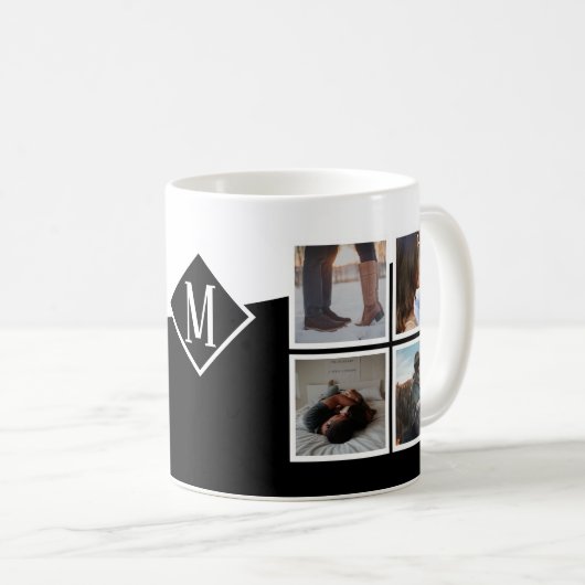 8 Foto Collage Instagram Monogrammed Black Koffiemok (Voorkant rechts)