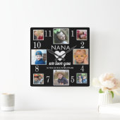 8 Foto Collage Love You Nana Grandchildren Black Vierkante Klok (Huis)