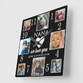 8 Foto Collage Love You Nana Grandchildren Black Vierkante Klok (Hoek)