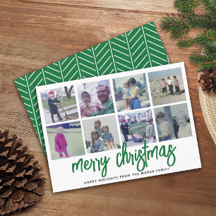 8 Foto-collage - Merry-kerstgroen patroon Feestdagenkaart