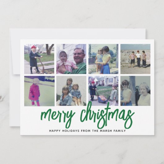 8 Foto-collage - Merry-kerstgroen patroon Feestdagenkaart (Voorkant)