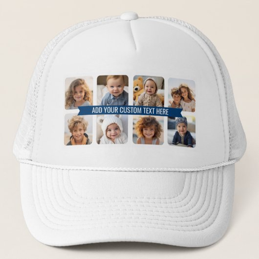 8 Foto-collage met aangepaste tekst Navy Blue Ribb Trucker Pet (Voorkant)