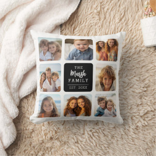 8 Foto collage met familienaam in het midden - zwa Kussen