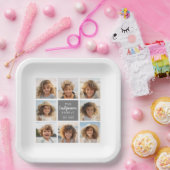 8 Foto collage met grijs midden tekstgebied Papieren Bordje (Feest)