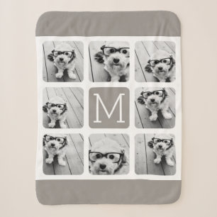 8 foto-collage met monogram - neutraal taupe sherpa deken