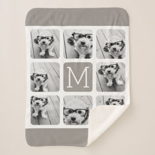8 Foto collage met monogram - Neutrale Taupe Sherpa Deken