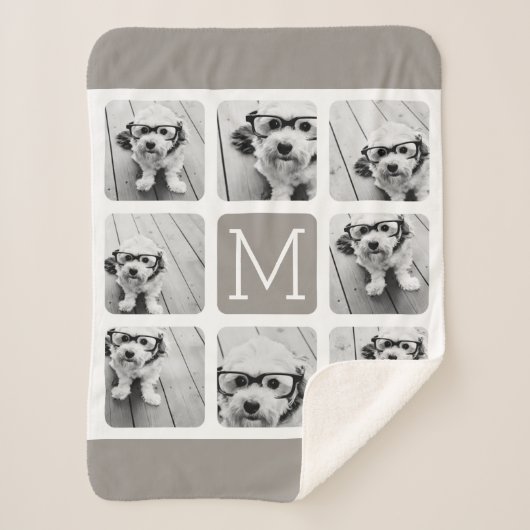 8 Foto collage met monogram - Neutrale Taupe Sherpa Deken (Voorkant)