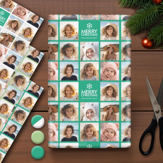 8 Foto-collage met prettig kerstfeest - 3 kleuren Inpakpapier Vel