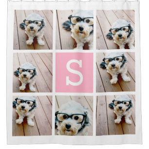8 Foto collage met Single Pink Monogram Douchegordijn