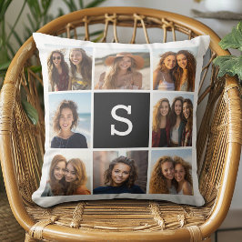 8 Foto collage met zwart-wit monogram Kussen