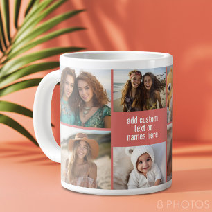 8 Foto Collage Minimalistisch - Roze en Wit Raster Grote Koffiekop