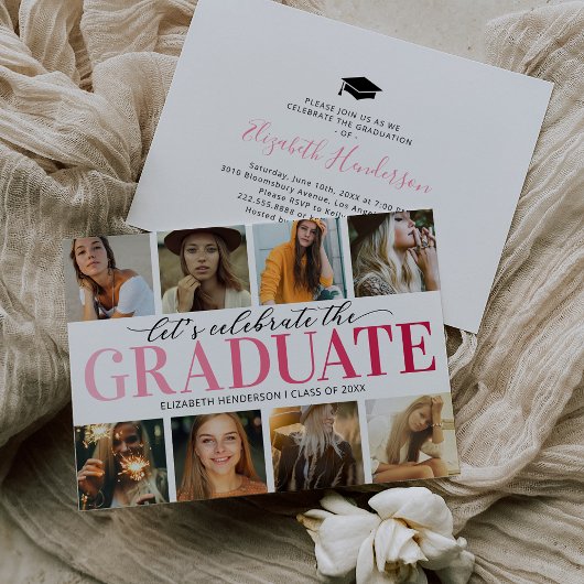 8 Foto Collage Modern Graduation Party Invitation Kaart