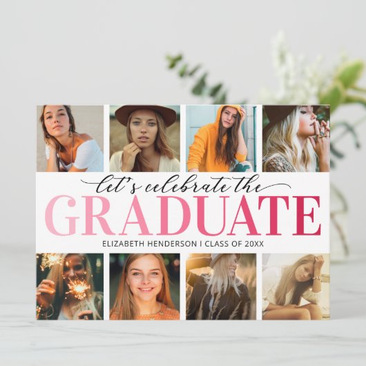 8 Foto Collage Modern Graduation Party Invitation Kaart (Staand voorkant)