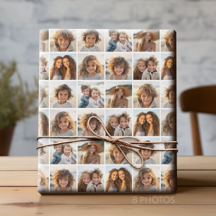 8 Foto Collage - Modern Minimaal Raster met Wit Cadeaupapier