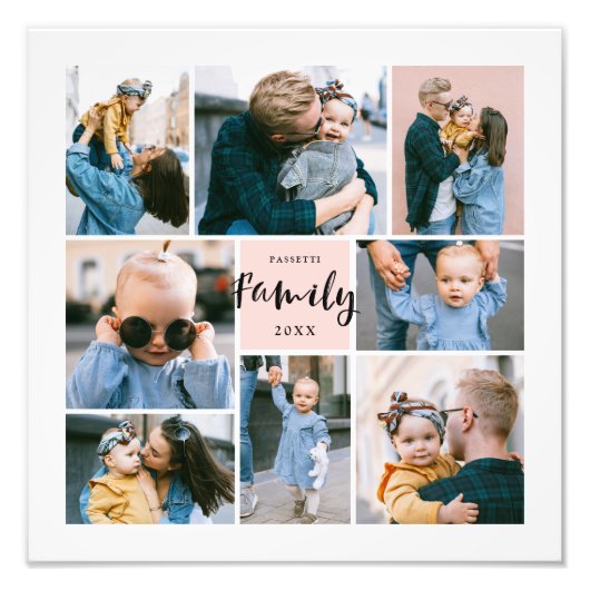 8 Foto Collage Modern Stylish Family | Blush Afdruk (Voorkant)