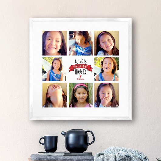 8 Foto Collage Modern "World's Greatest Dad" Rood Poster