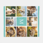 8 Foto Collage Monogram Turquoise Custom Fleece Deken (Voorkant (Horizontaal))