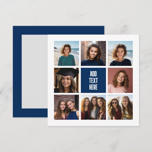 8 Foto Collage Navy Monogram - Dankkaart (Voorkant / Achterkant)