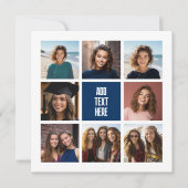 8 Foto Collage Navy Monogram - Dankkaart (Voorkant)