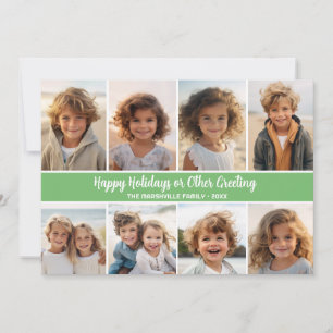 8 foto collage op Matcha Groen met witte script Feestdagenkaart