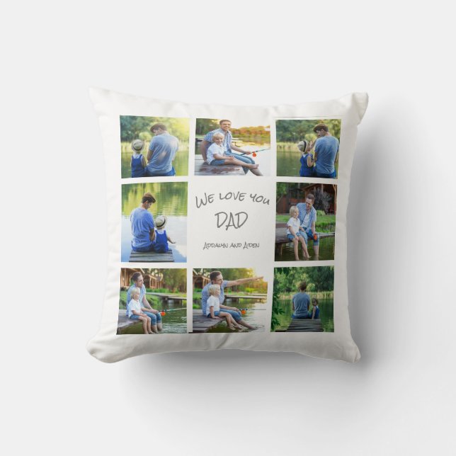 8 Foto Collage Papa Vader Aandenken Worp Kussen (Voorkant)