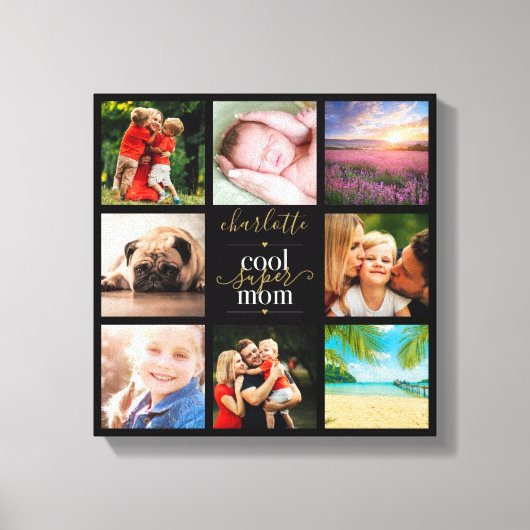 8 Foto Collage Persoonlijke Cool Super Moeder Canvas Afdruk (Voorkant)