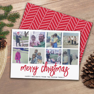8 Foto Collage - Prettig Kerstmis Rood Patroon Feestdagenkaart
