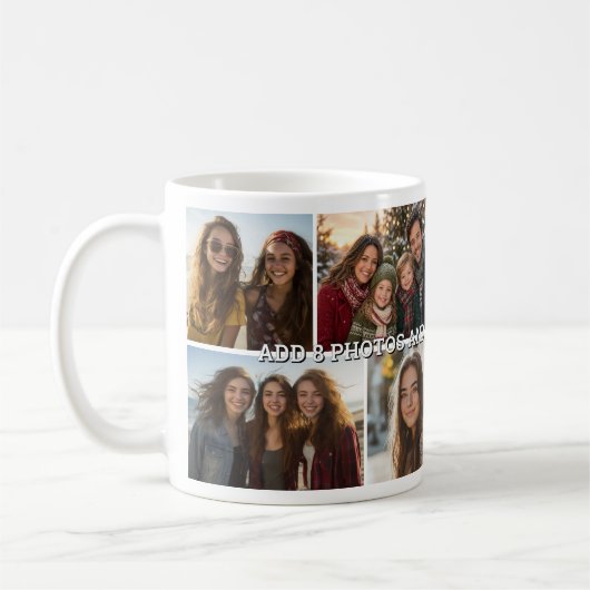 8 Foto Collage Raster - Aangepaste Tekst Koffiemok (Links)