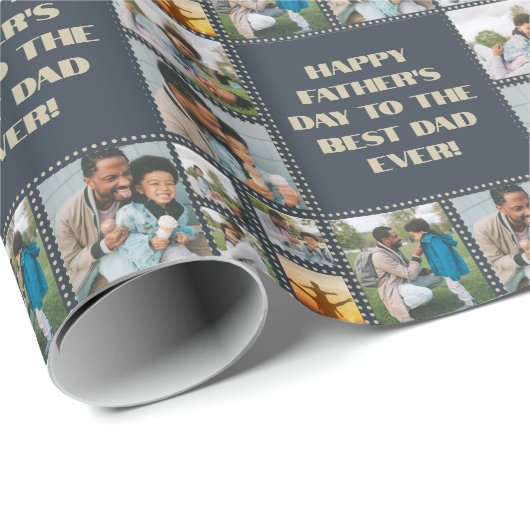 8 Foto Collage Sentiment Vaderdag Verjaardag Cadeaupapier (Rol Hoek)
