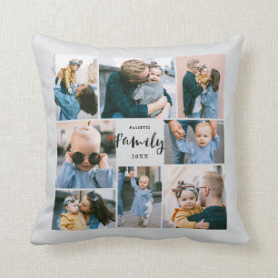 8 Foto Collage Stijlvol Modern Familie   Grijs Kussen