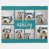 8 Foto collage Voeg Jouw naam toe Blauwgroen kalli Fleece Deken (Voorkant (Horizontaal))