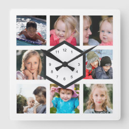 8 Foto Collage White Square Wall klok