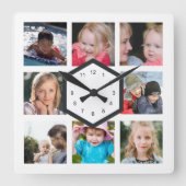 8 Foto Collage Witte Vierkante Wandklok (Voorkant)